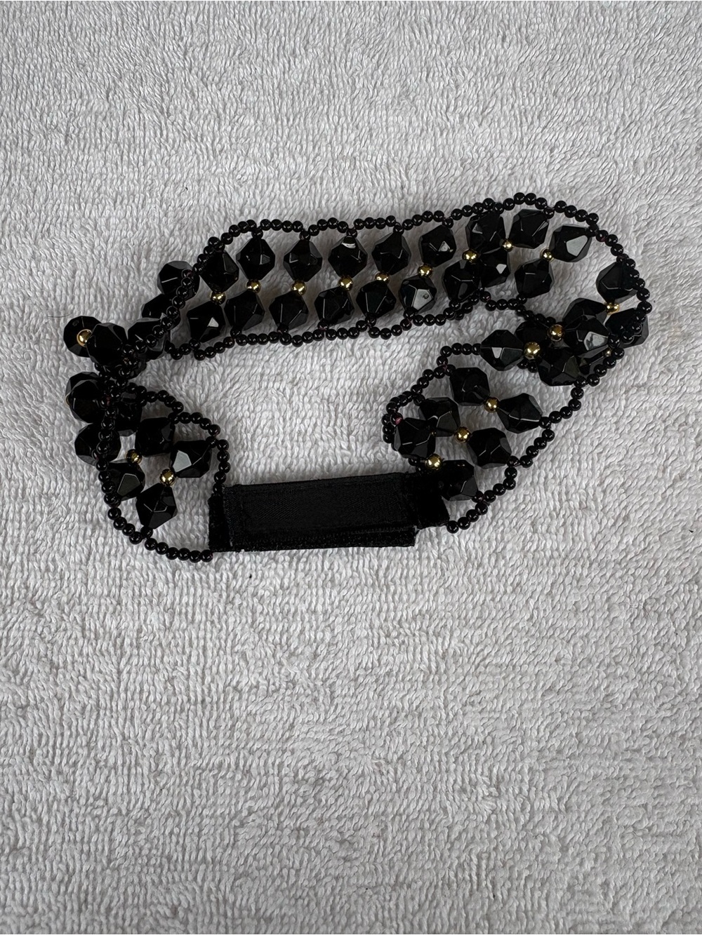 Vintage Black Beaded Choker Necklace with Gold Accents - Picture 6 of 8